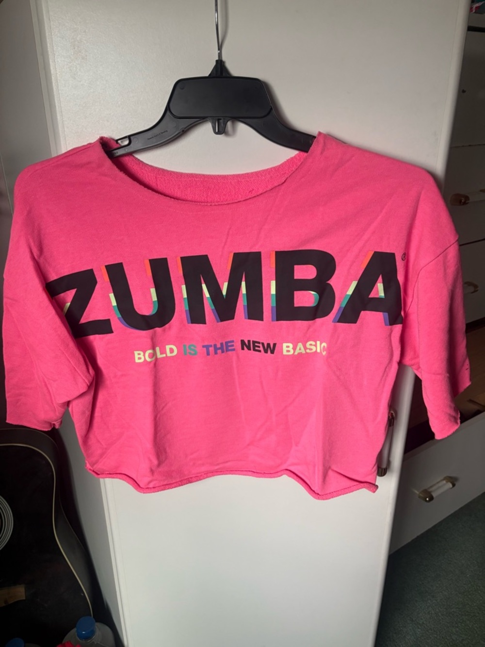 Zumba Fitness Cropped Tee in Hot Pink with Multicolor Logo